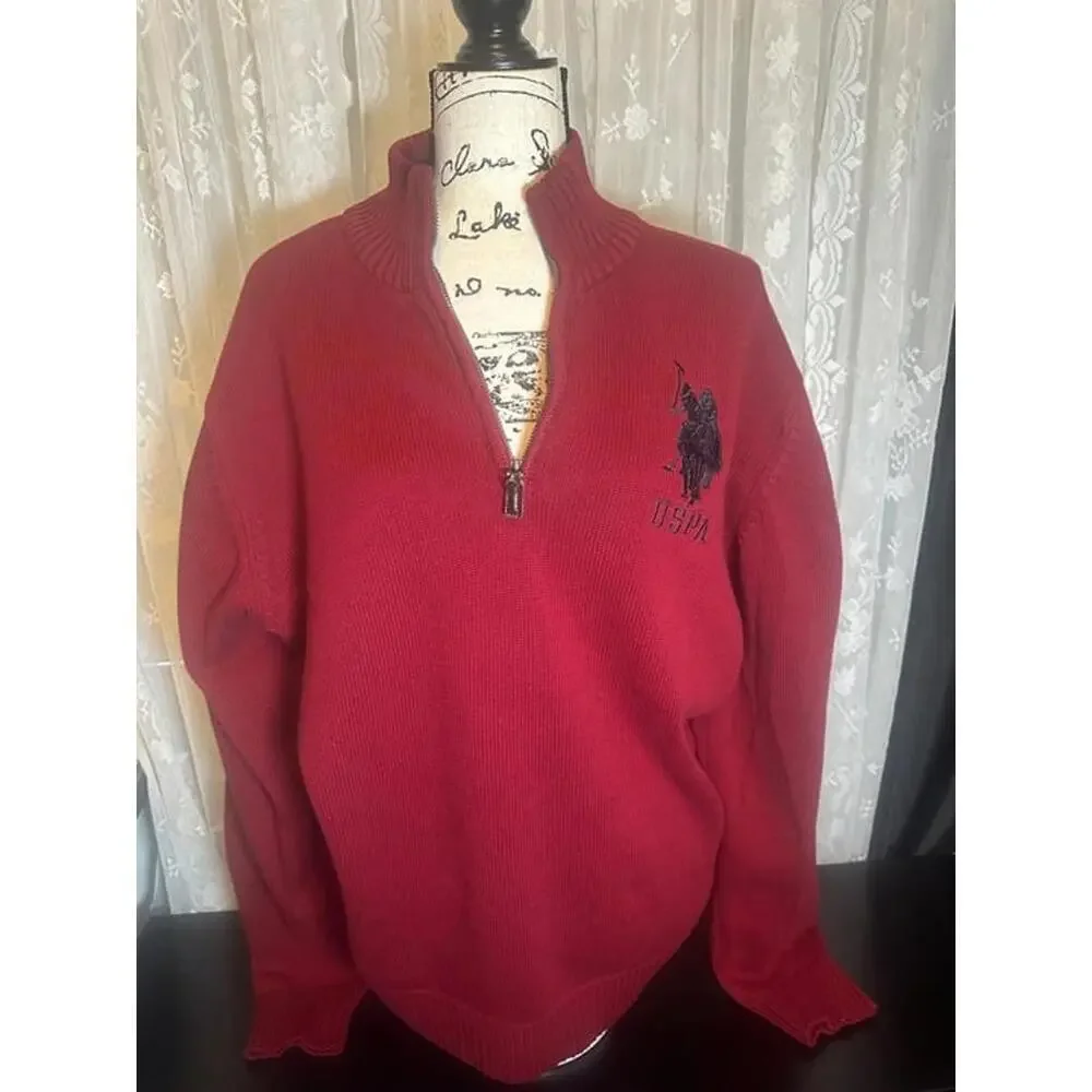 U.S. Polo Assn. Red Quarter-Zip Sweater Men’s XL - Picture 1 of 3